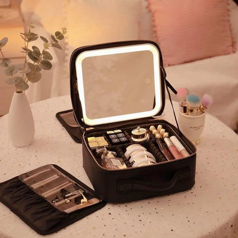 LED Cosmetic Bag with Mirror & USB Charging by HOJ