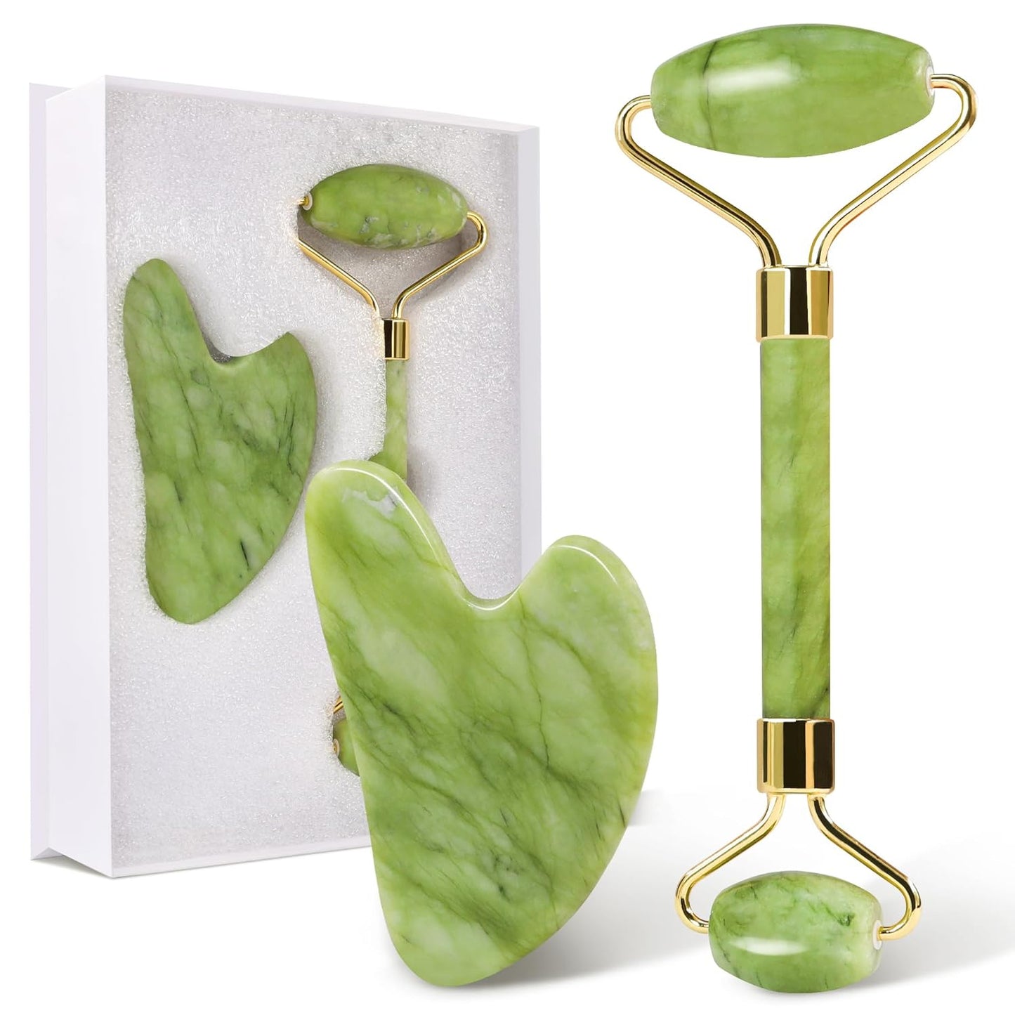 Jade Roller & Gua Sha Set for Face & Skin Care