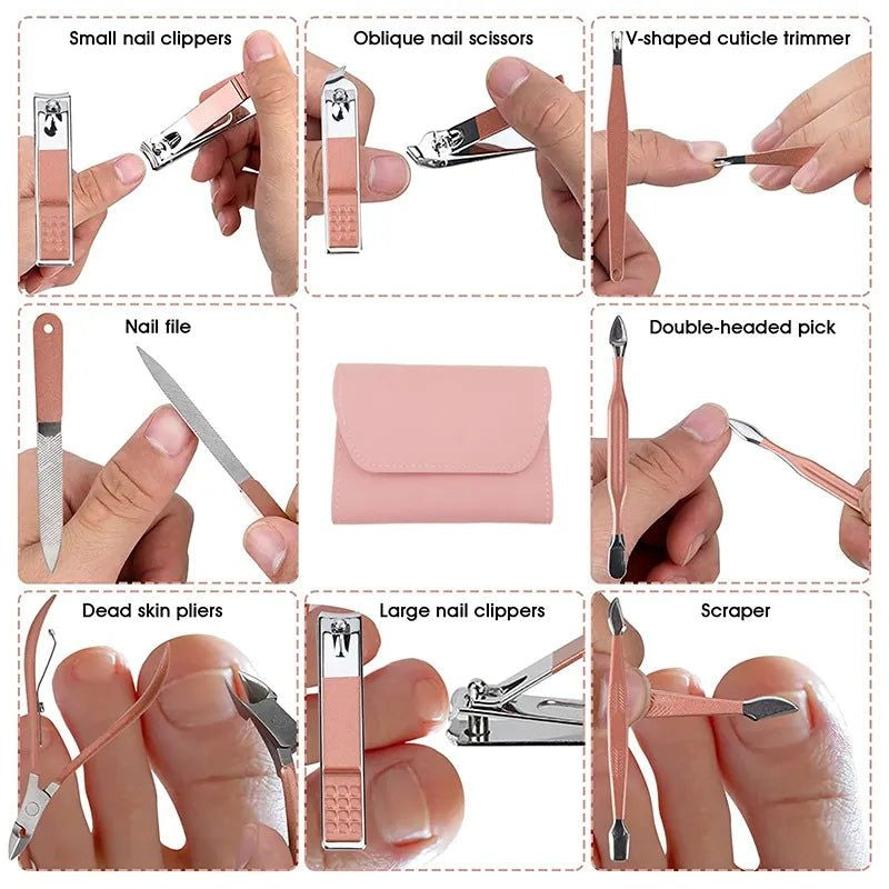 16-Piece Professional Manicure & Pedicure Kit with Leather Case