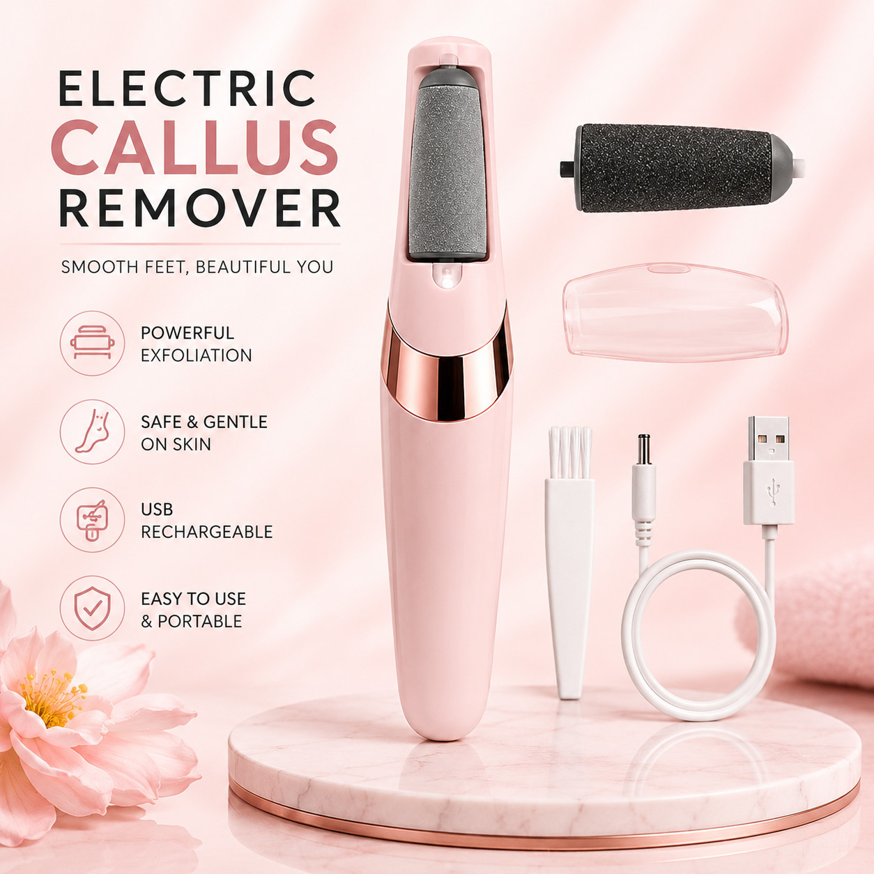 Find Back Electric Foot File Grinder – Callus & Dead Skin Remover for Smooth Heels