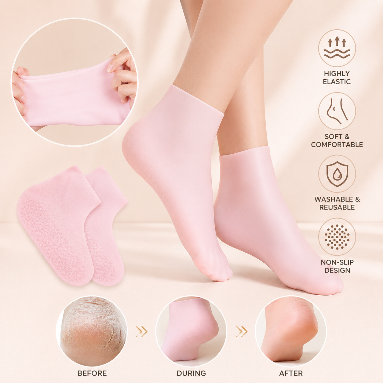 2 Pcs Silicone Moisturizing Socks for Cracked Heels