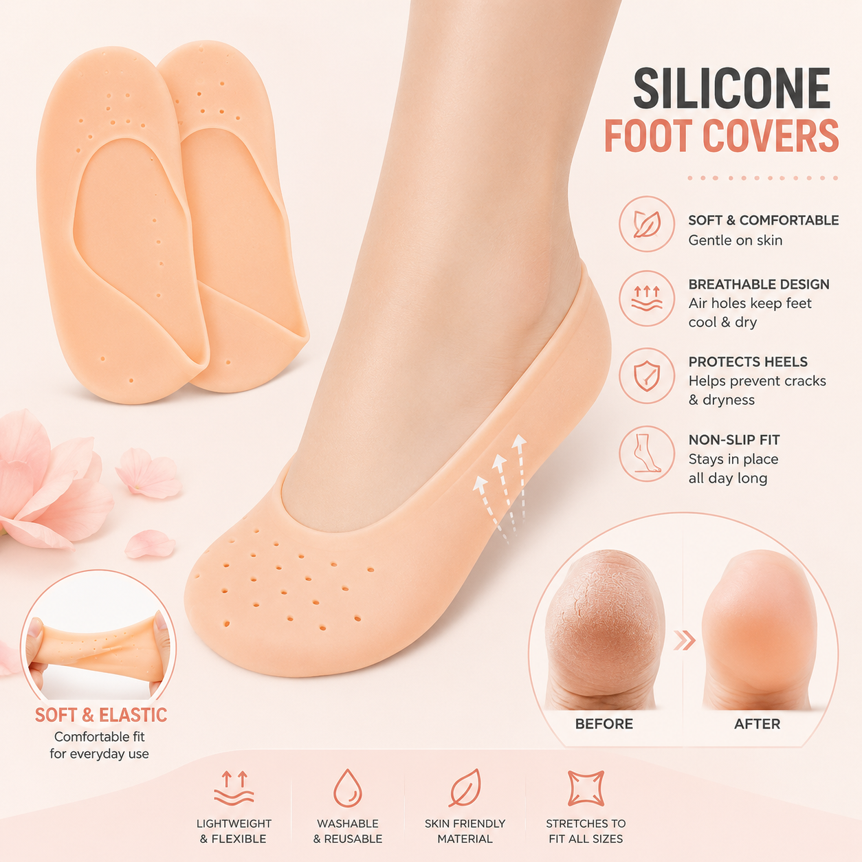 Full Length Silicone Moisturizing Socks for Cracked Heels