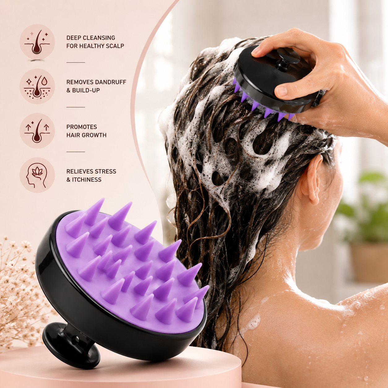 Soft Silicone Shampoo Brush & Scalp Massager for Hair Care