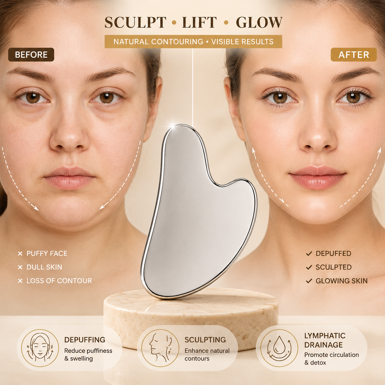 Stainless Steel Gua Sha Tool – Facial Massage & Skin Care Tool