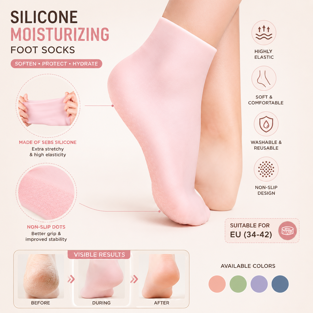 2 Pcs Silicone Moisturizing Socks for Cracked Heels