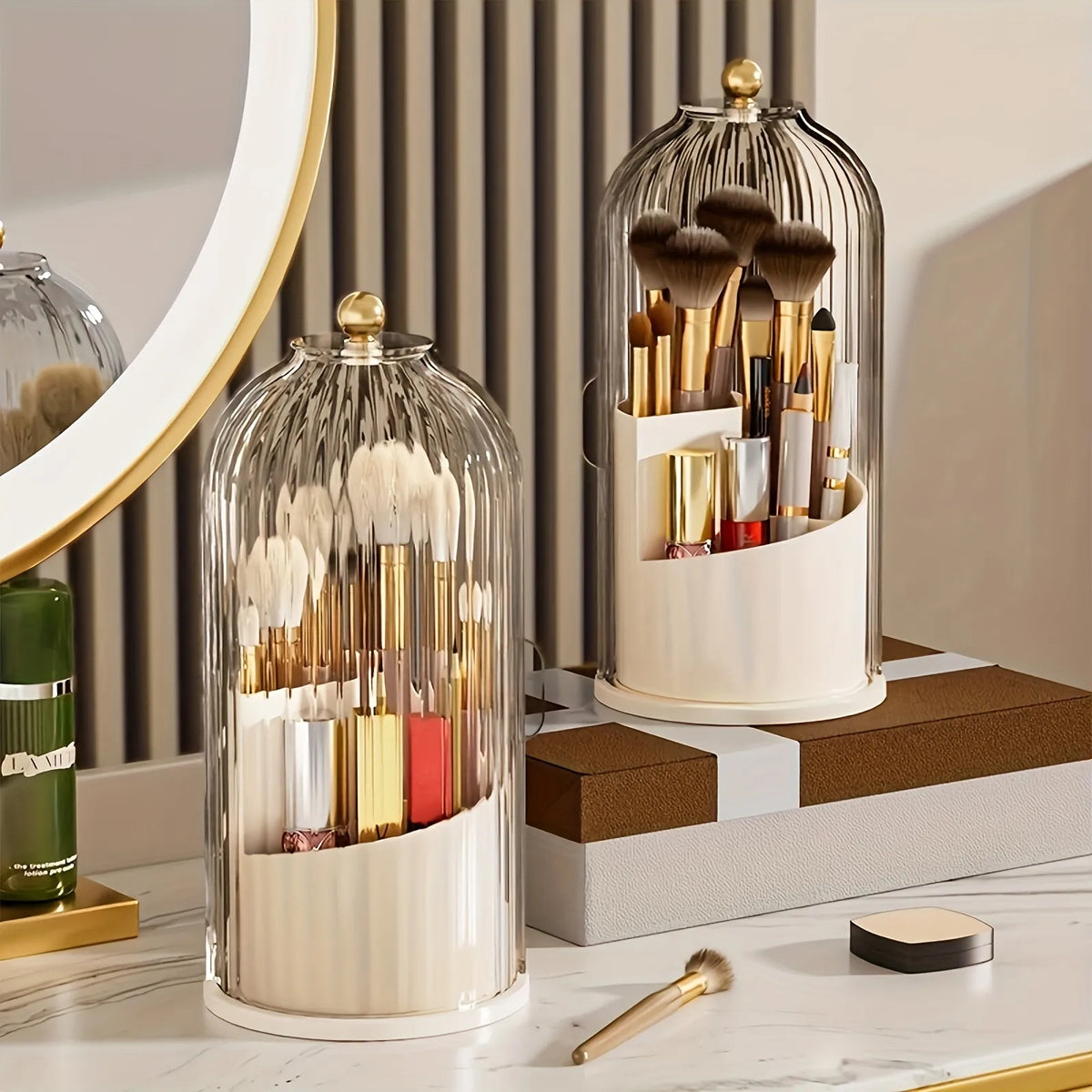 360° Rotating Makeup Brush Organizer - Bird Cage Style - HoJ