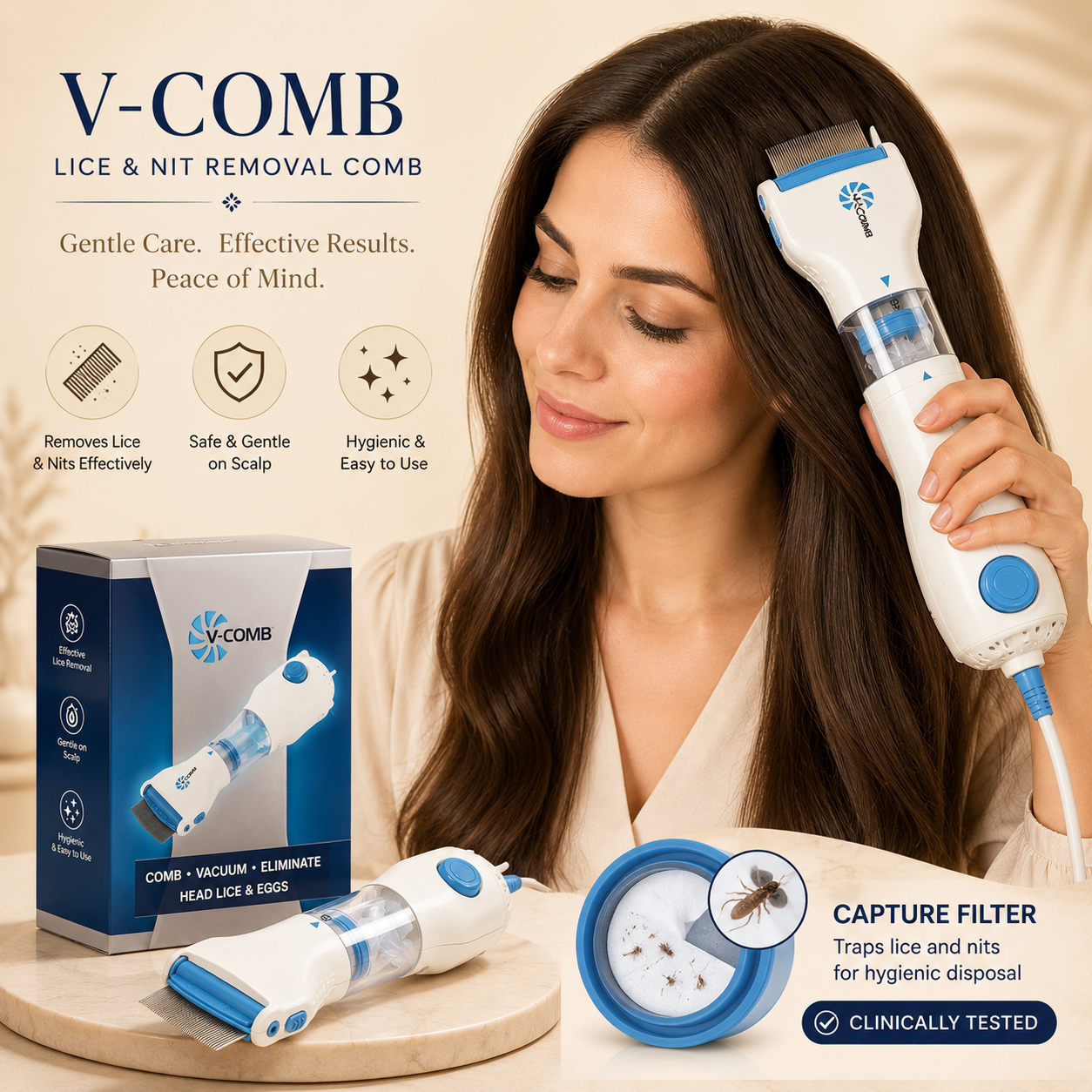 Electric Lice Removal Comb | Chemical-Free Vacuum Head Lice & Nit Remover