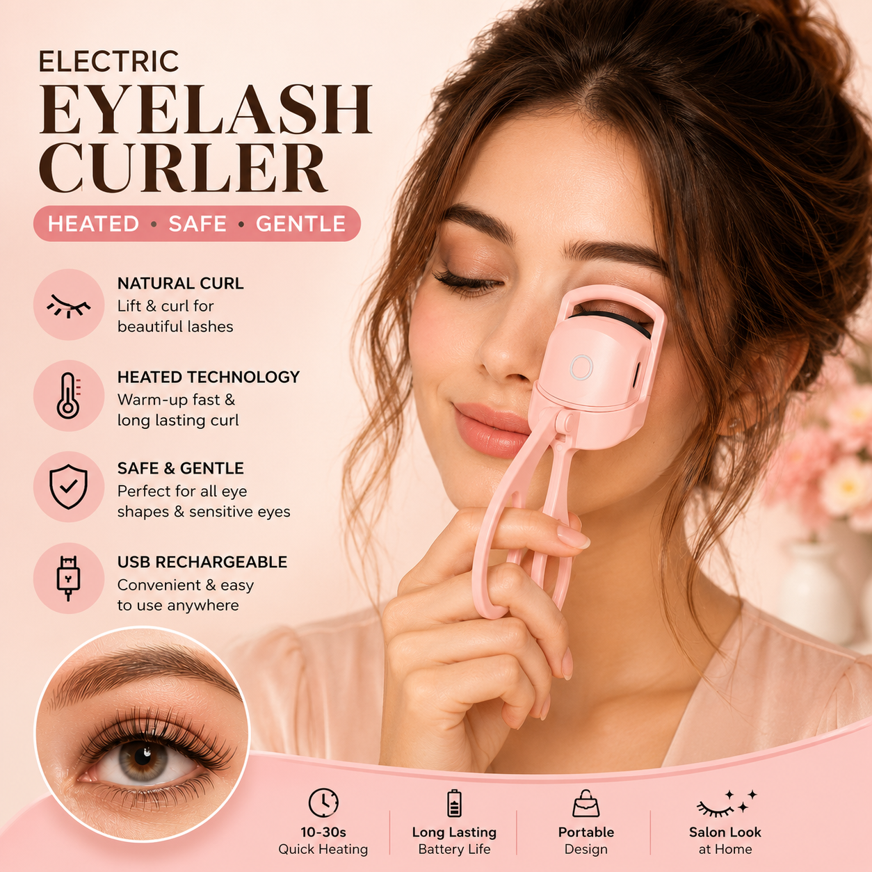 USB Rechargeable Heated Electric Eyelash Curler | Quick Heat Lash Curler
