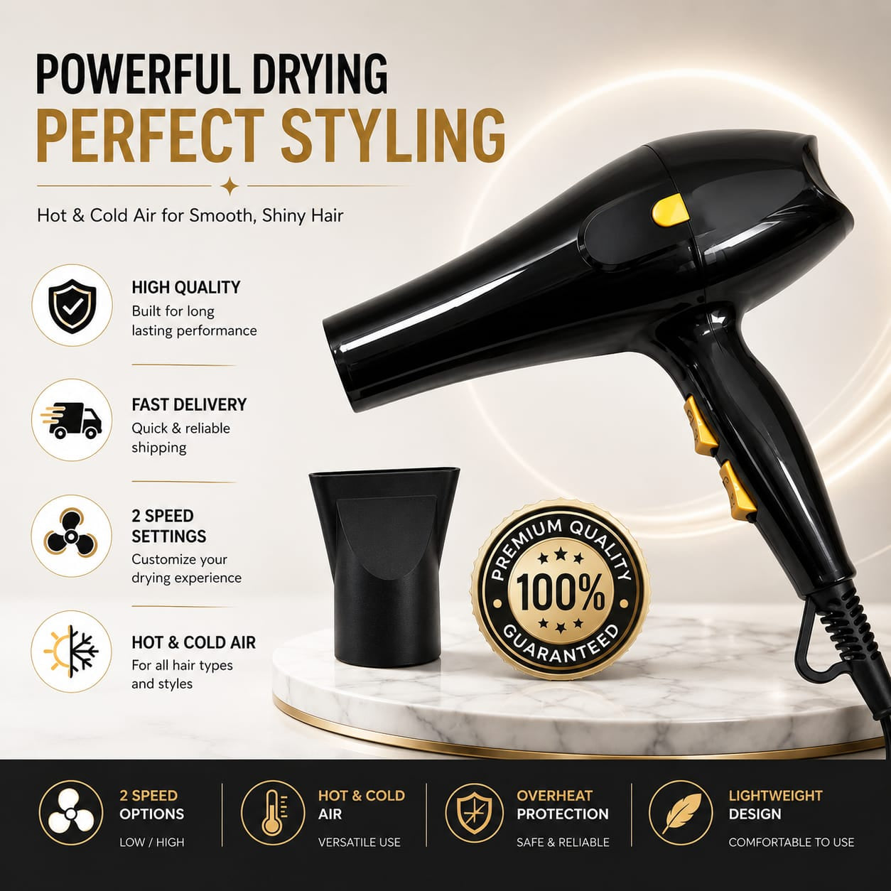 Hair Dryer | Hot & Cold Air Hair Dryer for Fast Hair Styling
