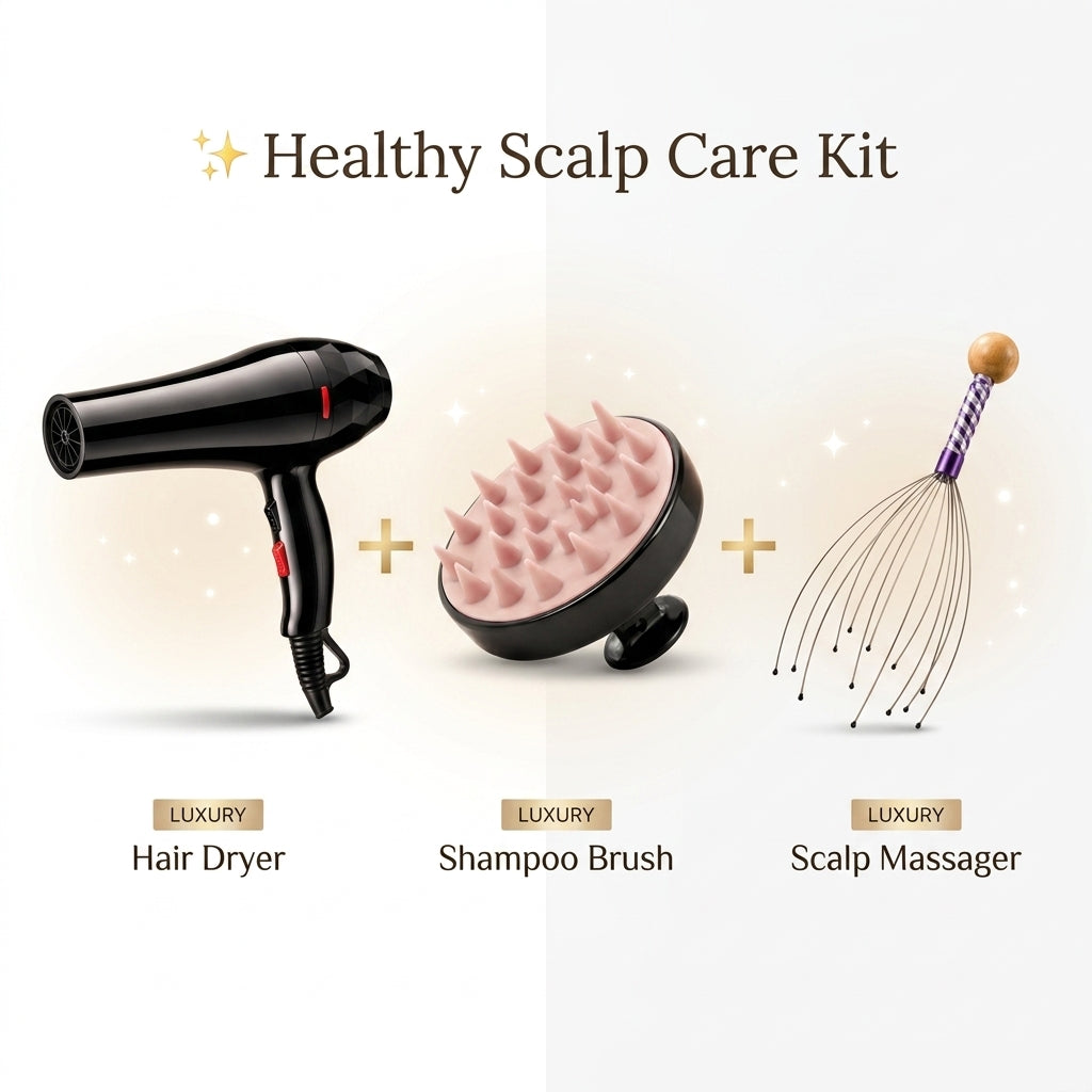 Healthy Scalp Care Kit | Hair Dryer, Shampoo Brush & Scalp Massager Combo