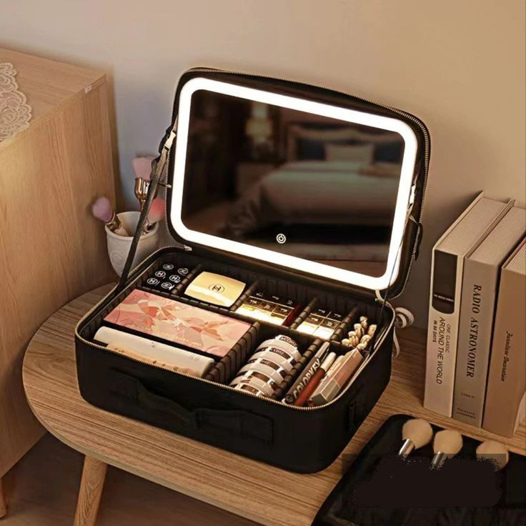 LED Cosmetic Bag with Mirror & USB Charging by HOJ