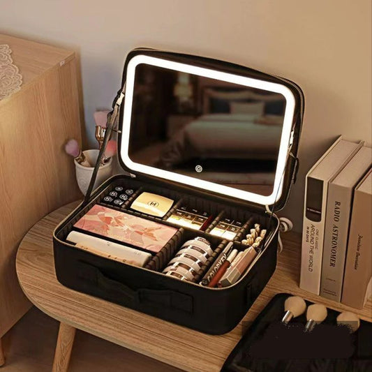 LED Cosmetic Bag with Mirror & USB Charging by HOJ