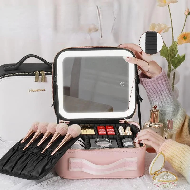 LED Cosmetic Bag with Mirror & USB Charging by HOJ