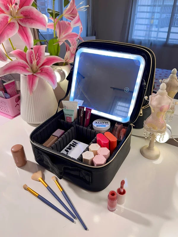 LED Cosmetic Bag with Mirror & USB Charging by HOJ